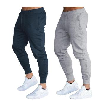 Imagem de KIT COM 02 CALÇAS MOLETOM MASCULINA PLUS SIZE JOGGER SLIM FIT BÁSICA LISA-BRANCO-PRETO-G3-Masculino