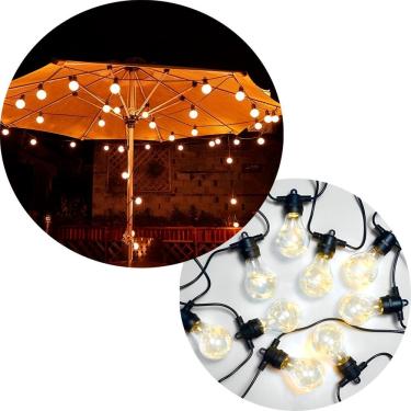 Imagem de Varal De Luzes Leds Solar Bolhas Cristal Amarelo 5M Jardim
