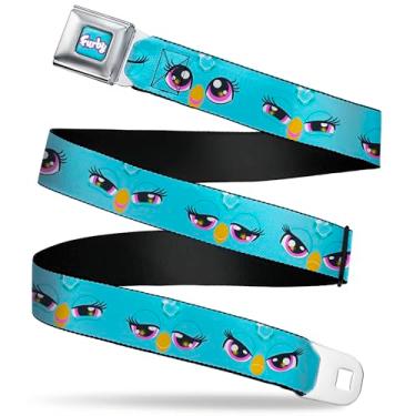 Imagem de Cinto Furby, cinto de fivela de cinto de segurança, Furby Eye Expressions Close Up Teal, ajustável, Azul, 1.5" Wide - Fits Pant Size 24-38