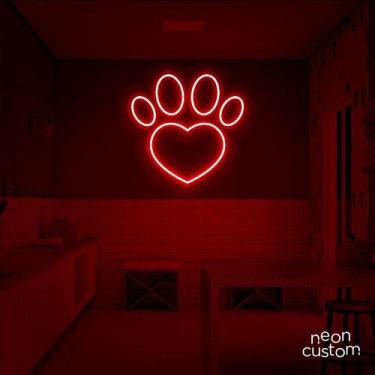 Imagem de luminaria letreiro Neon Led Amo Pets 30x30 luminoso decoração p/ selfi