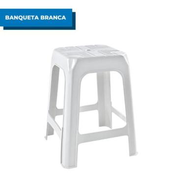 Imagem de Banqueta Banquinho Plástico Branco Resistente Reforçado Leve Empilhave