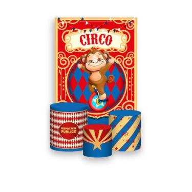 Imagem de Painel De Festa Vertical 1,50 x 2,20 + Trio De Capas Cilindro - Circo 