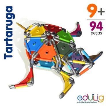 Imagem de Quebra-cabeça Geométrico Edulig Puzzle 3D Tartaruga - 94 peças e conex