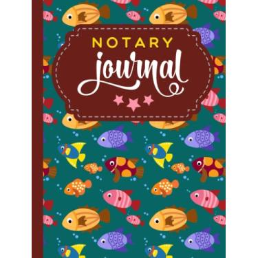 Imagem de Hardcover Notary Journal: 8.5x11 Large Notarial Logbook/With 200 Numbered Pages - Two Record Logs Per Page / 400 Records/Ledger Book Gift For Signing Agents/Colorful Fish Pattern on Green
