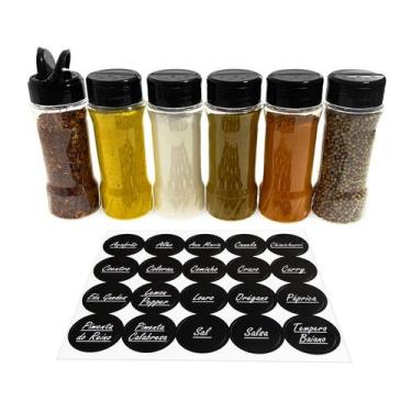 Imagem de 6 Potes Tempero Condimentos De Plástico 130ml + Etiquetas - Gaby Prese