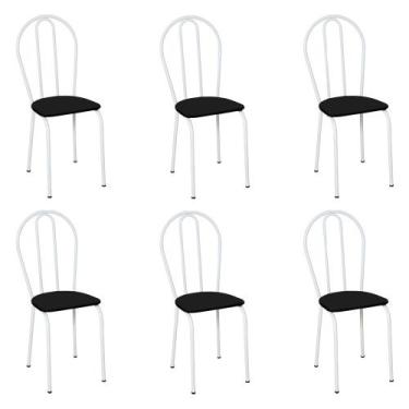 Imagem de Kit 6 Cadeiras de Cozinha Texas Liso Preto Pés de Ferro Branco - Palla
