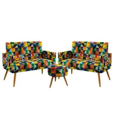 Imagem de Kit 2 Poltronas Namoradeira Estofadas Vega com Rodapé e Puff Solar Sue