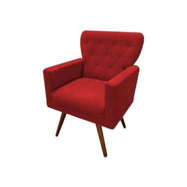 Imagem de Poltrona Decorativa Aurora Suede Vermelho Pés Madeira Ms Decor - Mansã
