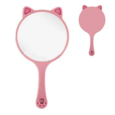 Imagem de Espelho de Mão Gatinho Com Orelhas Para Maquiagem - Dafu, Rosa