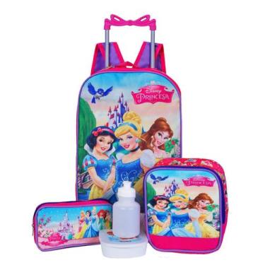 Imagem de Kit Mochila Princesas Com Rodinha Infantil Femenino + Estojo - JM cria
