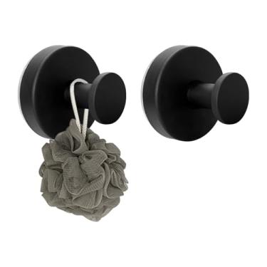 Imagem de KVZVK Pacote com 2 ganchos de ventosa para chuveiro, ganchos de ventosa à prova d'água de aço inoxidável, sem broca, toalha, casaco, roupão, ganchos para pendurar para banheiro, montagem em portas de