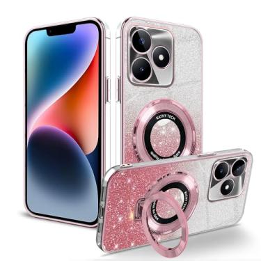 Imagem de Anlalish Compatível com Realme Note 50 capa transparente com glitter com suporte de anel, capa de telefone Realme Note 50 silicone brilhante bonito revestimento proteção Funda para meninas (rosa)