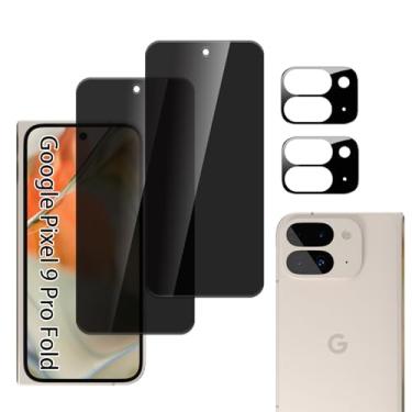 Imagem de MUCDE [Pacote com 2 + 2 para Google Pixel 9 Pro Fold Protetor de tela frontal de vidro temperado, resistente a arranhões, antiespião, acessórios, 2 unidades de tela de privacidade + 2 protetores de