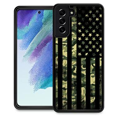Imagem de TnXee Compatível com Samsung Galaxy S21 FE, capa protetora antiderrapante e à prova de choque com bandeira americana camuflada para homens/mulheres, borracha de silicone macio + capa traseira rígida