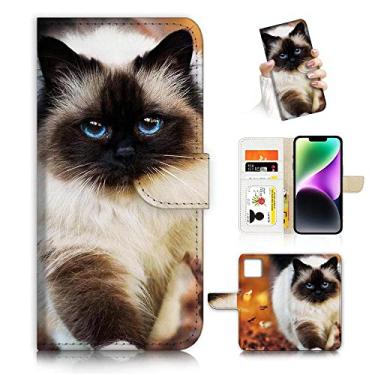 Imagem de AJOURTEK Para iPhone 14 Plus, capa de telefone estilo carteira flip projetada arte gato cachorro filhote de cachorro gatinho proteção de corpo inteiro AD005 (#24898 gato do Himalaia i14plus)