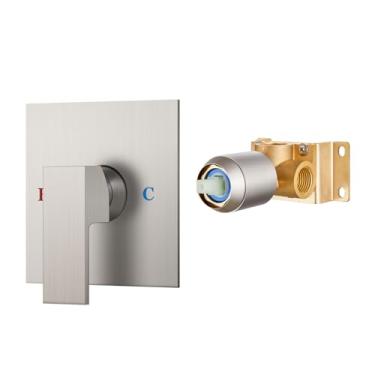 Imagem de Airuida Válvula de manípulo de chuveiro quadrada de função única rosca fêmea montagem na parede torneira de latão chuveiro válvula áspera kit de acabamento de alça única 14 cm placa de cobertura