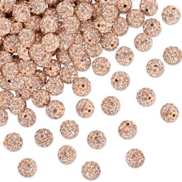 Imagem de NUKAYAI 100 peças de contas de strass de 10 mm para fabricação de joias, contas douradas champanhe brilhante de argila de cristal para artesanato, bola de discoteca Shamballa, contas de diamante a
