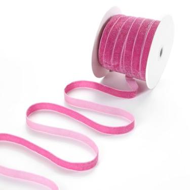 Imagem de Pretty Jolly Fita de veludo rosa choque 5/20.3 cm x 50 jardas rolo brilhante de rosto único para decoração de guirlanda de árvore de Natal, embrulho de presente, laço de cabelo e artesanato