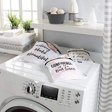 Imagem de Woolite 3 peças estampadas, roupas delicadas de vários tamanhos, bolsa de lavagem de malha com fecho de zíper, branco