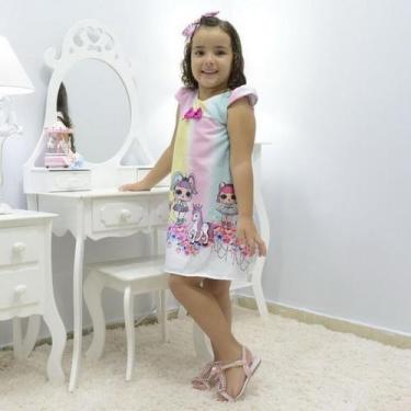 Imagem de Vestido infantil Lol surprise e unicórnio arco-íris - Moderna Meninas