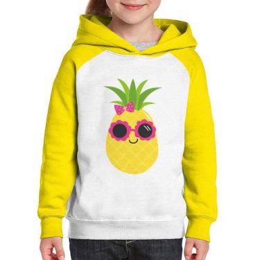 Imagem de Moletom Infantil Abacaxi Óculos e Laço - Foca na Moda, Branco, Amarelo