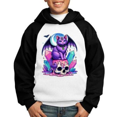 Imagem de Moletom Infantil Gato Gótico Arte - Foca na Moda, Branco, Preto, 10