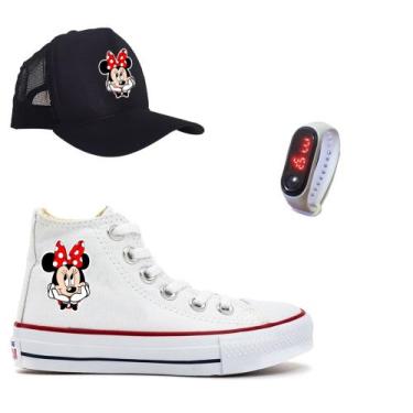 Imagem de Kit Tênis Boné E Relógio Minnie Disney Feminino Adulto E Infantil Moda