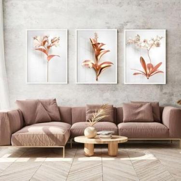 Imagem de Quadro Decorativo Rosa Flor Rose Gold Para Quarto Sala Kit 3 peças 20x