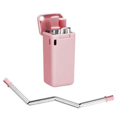 Imagem de Canudo Retrátil Dobrável Reutilizável Ecológico Com Escova - OEM, Rosa