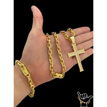 Imagem de Corrente Cadeado 8mm + Pulseira Pingente Banhado a Ouro 18K - Vip Joia