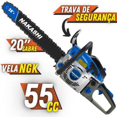 Imagem de Motosserra À Gasolina Nakashi NCS550 54,6cc 2T Robusto Com Sabre de 20
