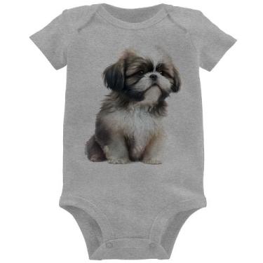 Imagem de Body Bebê Cachorro Shih Tzu Filhote - Foca na Moda, Cinza, P
