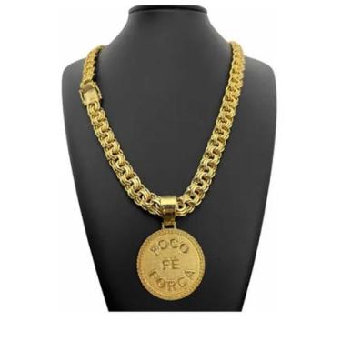 Imagem de Cordão 12mm Friso Triplo + Pingente Luxo Com banho de ouro - A.R Varie