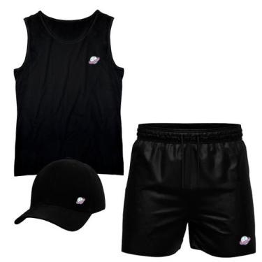 Imagem de Conjunto Camiseta Regata Algodão Short Tactel E Boné Planeta - Relaxad