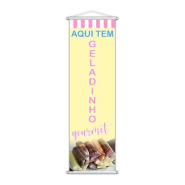 Imagem de Banner Aqui Tem Geladinho Gourmet Lona Serviço 100x30cm - PlimShop