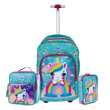 Imagem de Kit Rabisk Unicórnio Verde Mochila Rodas + Lancheira +Estojo