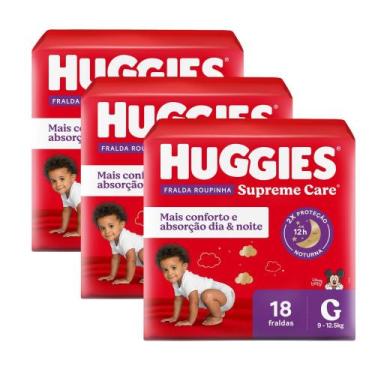 Imagem de Kit 3 Fralda Roupinha Huggies Supreme Care Tamanho G Pacote Jumbo 18 F
