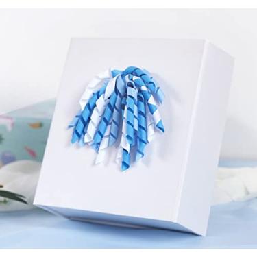 Imagem de HUIHUANG Laço de fita azul para bebê para embrulho de presente, laços de presente autoadesivos sortidos laço azul em laços para embrulho de presente, sacolas de presente, cesta de presente, lembrancinha de chá de bebê, 6 unidades x 15 cm