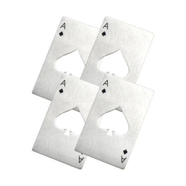Imagem de Kit 4 Abridor De Garrafa Cerveja Carta Baralho As Espadas Aço Inox Met