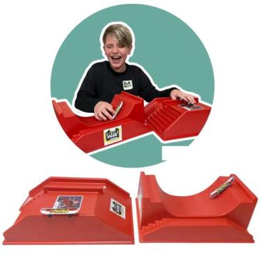 Imagem de Kit Pista Skate De Dedo Glasslite Vermelha Mini Rampa Manobra Half Rad