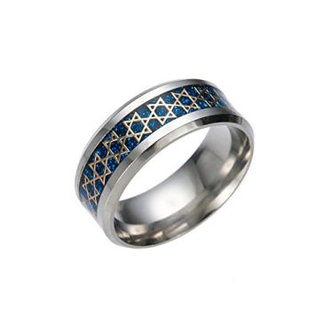 Imagem de JAJAFOOK Anel de aço inoxidável masculino feminino de 8 mm, estrela de Davi, tamanho do anel: 6-13, Metal não precioso, Sem pedra preciosa