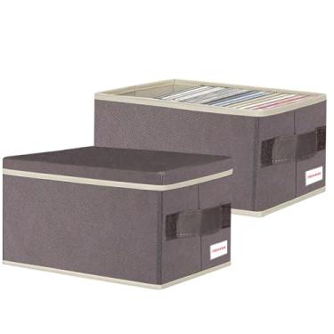 Imagem de FBEHANA Caixa de armazenamento de CD/DVD universal, organizador de CD/DVD empilhável com tampa, suporte de mídia de disco Blu-ray, disco de videogame, álbum, pacote com 2 pode conter 90 CD/40 DVD