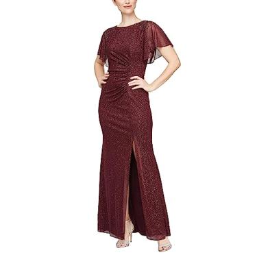 Imagem de S.L. Fashions Vestido feminino de malha elástica com glitter com enfeite de ombro formal longo, (tamanho pequeno e regular), Fig, 44