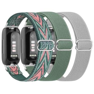 Imagem de Pacote com 3 pulseiras elásticas para Fitbit Inspire 3 para mulheres e homens, pulseiras de substituição de nylon elástico macio ajustável para Fitbit Inspire 3 Fitness Tracke (flecha/verde/cinza)