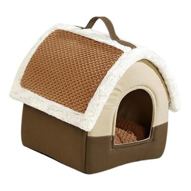 Imagem de WeiLaiKeQi Pet Cat Dog House Pet Cat Nest com alça Canil Auto Aquecedor Lavável Pet Tenda Cave Cama Cachorro Gato Cama para Animais Gatos Filhote de Cachorro, Brown Roof L