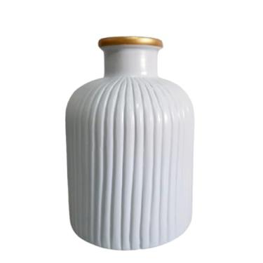 Imagem de Vaso Decorativo Cerâmica Enfeite Mesa Sala Rack Detalhe Dourado Uma(CINZA FOSCO)