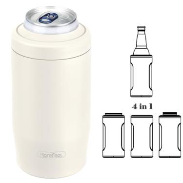 Imagem de MoreFeel 4 em 1 lata skinny refrigerador suporte de lata isolado de aço inoxidável de parede dupla, pode coozie, funciona com lata fina de 12 onças, latas padrão, garrafas de cerveja e copos