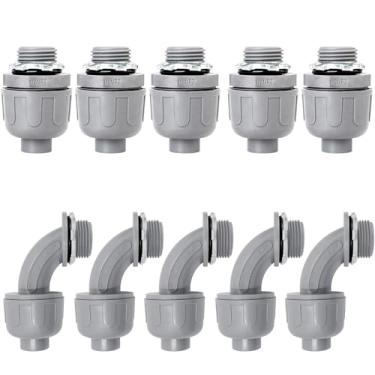 Imagem de Feotech Pacote com 10 conectores apertados de líquido de 1/2 polegada - Conexões de conduíte elétrico de PVC, reto, conectores flexíveis não metálicos de 90 e 180 graus para casa, banheiro e cozinha,