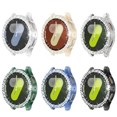 Imagem de Pacote com 6 protetores de tela de relógio Bling para Samsung Galaxy Watch7 de 44 mm, capa com glitter, capa macia, proteção total com 2 fileiras de strass brilhantes para Galaxy Smart Watch 7 de 44