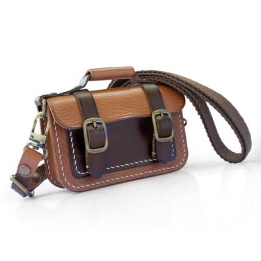 Imagem de Mini bolsa tiracolo de couro de inspiração vintage, bolsa estilo mala feita à mão com alça ajustável e fecho magnético, Marrom